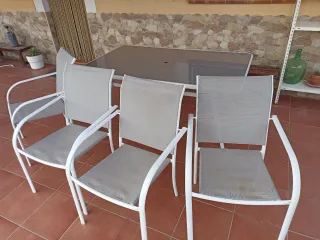 Mesa y 4 Sillas Jardín Cristal y Metal