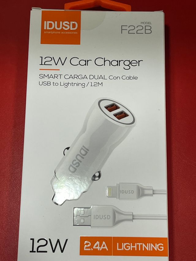 Cargador iphone para coche con cable doble usb