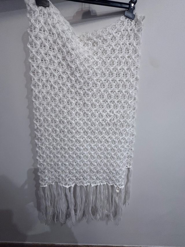 Knit White Tassel Shawl Bohemian Off-White Fringe