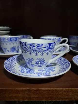 Juego de café vintage Pontesa azul y blanco