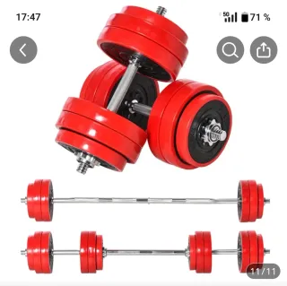 Mancuernas y Barra de Pesas Rojas