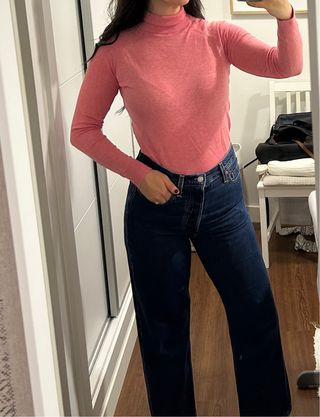 Jersey fino cuello alto rosa
