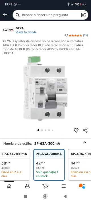 Interruptor Diferencial GEYA 2P-63A-300mA