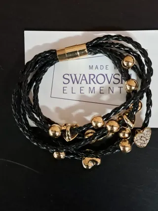 Pulsera Swarovski Cuero Italiano Dorado