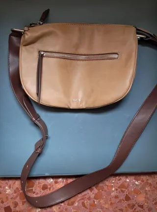 Bolso bandolera piel beige y marrón