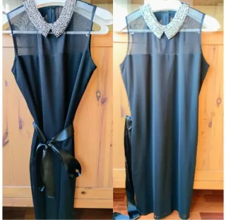 Vestido negro con pedrería y lazo