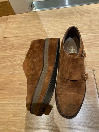 Zapatos Blucher Ante Marrón Hebilla Talla 38