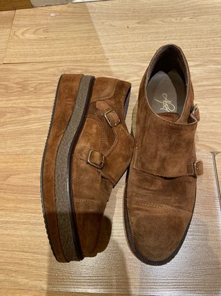 Zapatos Blucher Ante Marrón Hebilla Talla 38