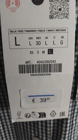 Camisa Zara cuadros blanco y negro Talla L