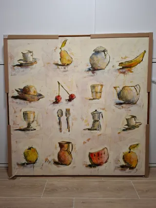 Cuadro bodegón naturaleza muerta óleo sobre madera