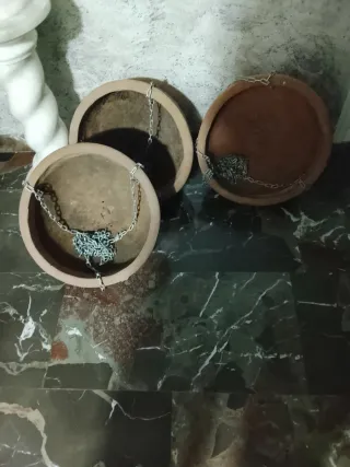 3 Macetones Colgantes Terracota y Cadena 25 una