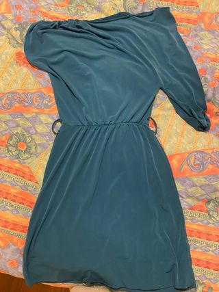 Vestito monospalla blu petrolio