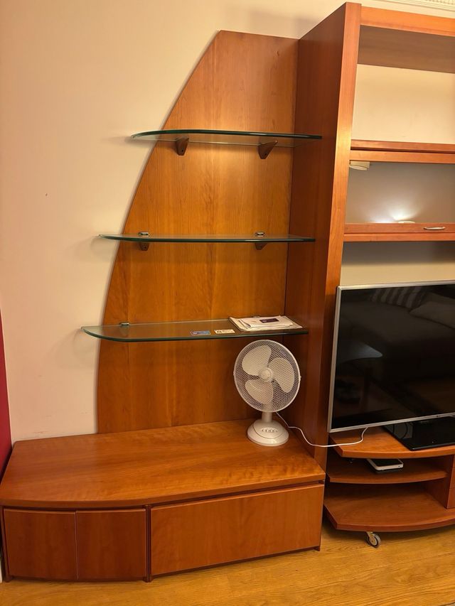 Mueble de salón madera y cristal, con regalo de TV