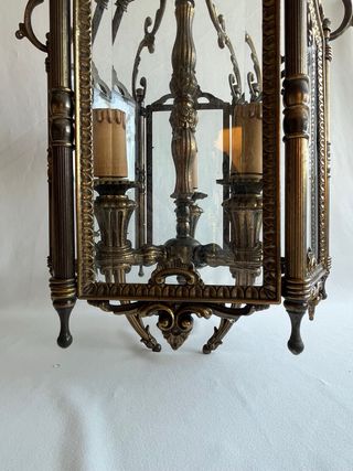 Lampadario antico bronzo con vetri