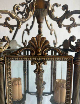 Lampadario antico bronzo con vetri