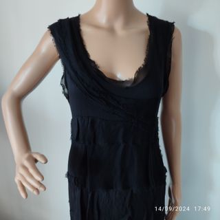 Abito lungo seta nero con balze