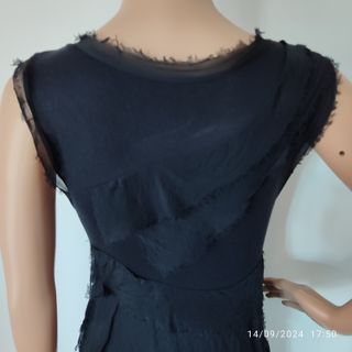 Abito lungo seta nero con balze