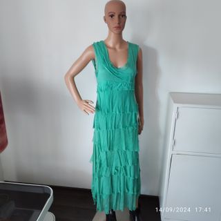 Abito lungo seta nero con balze