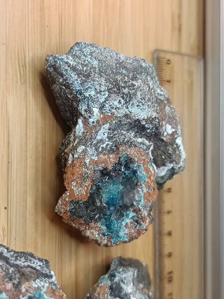 3 piezas de Auricalcita y calcita de Mina Ojuela.