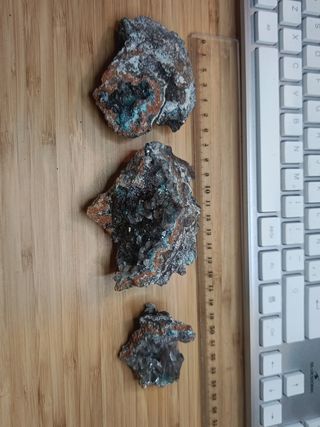 3 piezas de Auricalcita y calcita de Mina Ojuela.