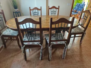 Mesa de madera maciza con 6 sillas