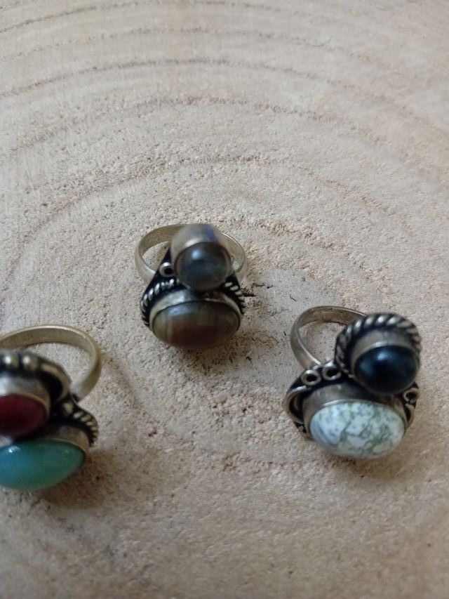 3 anelli argento pietre multicolor