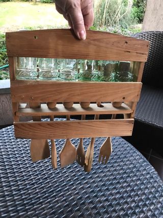 Porta spezie in legno con accessori da parete vint