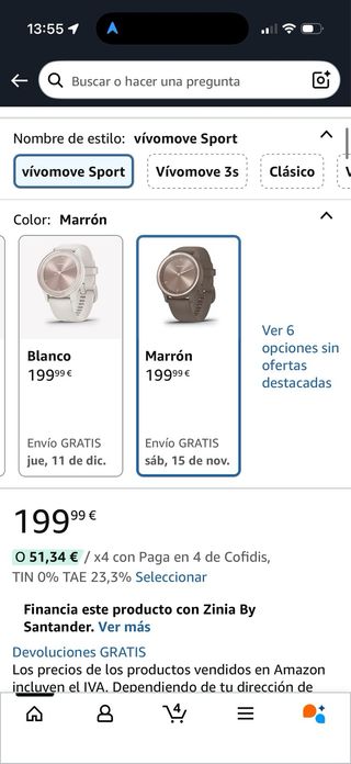 Garmin Vívomove Sport Hybrid Smartwatch Negro/Gris