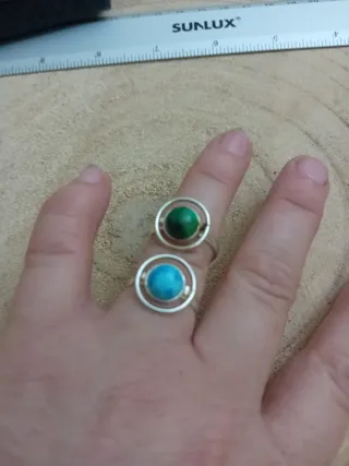 2 Anelli Argento con Pietre Malachite e Turchese