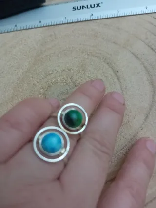 2 Anelli Argento con Pietre Malachite e Turchese