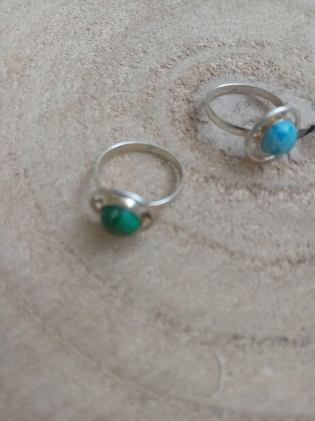 2 Anelli Argento con Pietre Malachite e Turchese