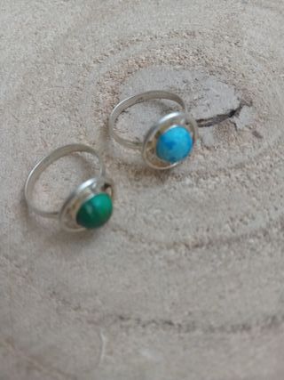 2 Anelli Argento con Pietre Malachite e Turchese