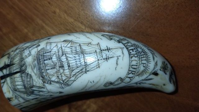 Scrimshaw su Dente di Balena artificiale