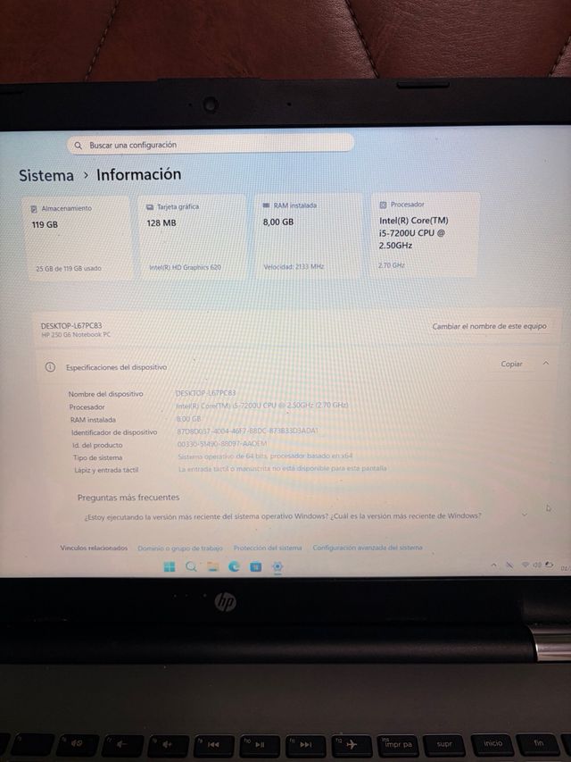 Portátil HP i5 7200U 8GB DDR4 128GB SSD FULL HD