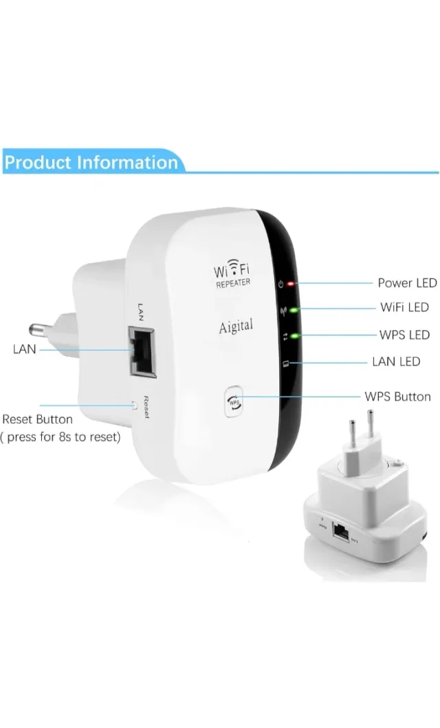Repetidor WiFi Aigital 300Mbps 2.4GHz