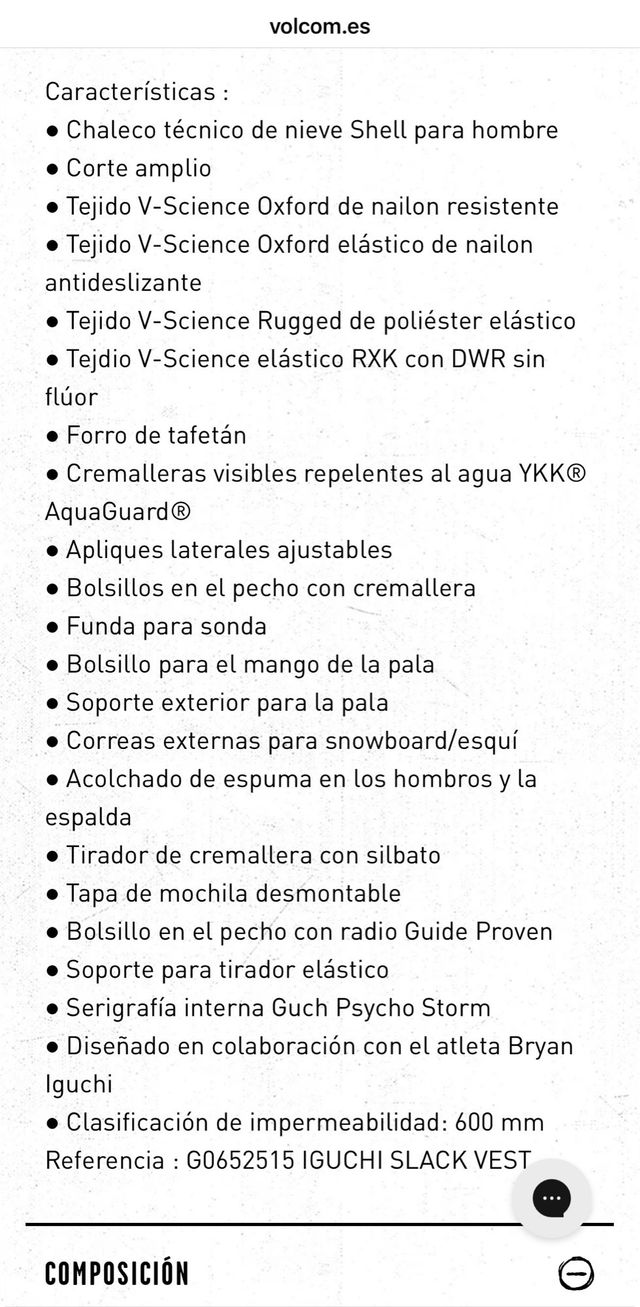 Chaleco Volcom Iguchi Slack Talla M