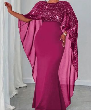 Vestido de fiesta lentejuelas y capa