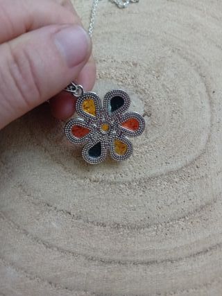 Collana fiore multicolor argento ambra e copale