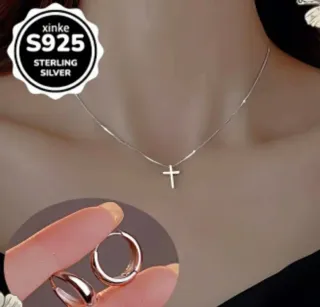 Conjunto Gargantilla Cruz y Pendientes Plata