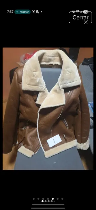 Chaqueta Biker Piel Sintética Beige/Marrón L