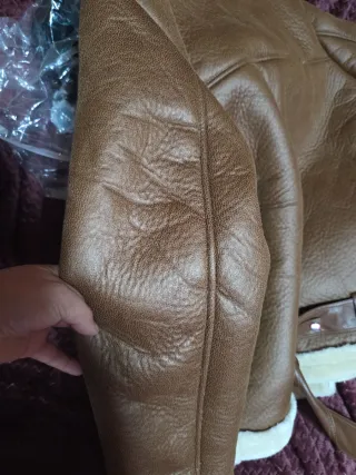 Chaqueta Biker Piel Sintética Beige/Marrón L