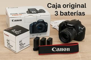 Canon EOS 1100D con objetivo 50 mm f/1.8 II + caja