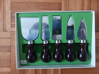 Set 5 Coltelli Formaggio Acciaio Inox Manico Legno