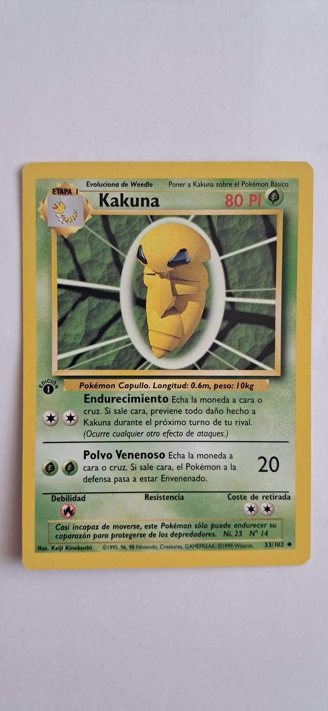 Carta Pokémon Kakuna Base Set 1ª Edición near mint