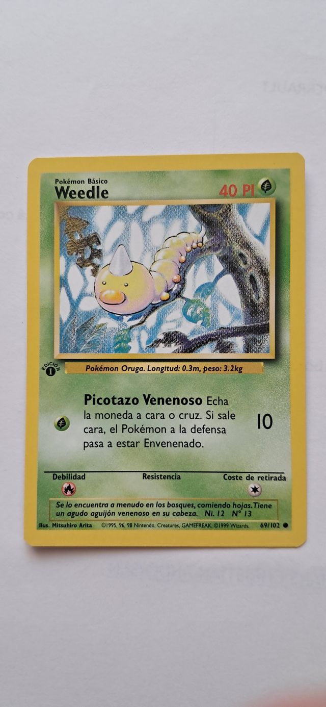 Carta Pokémon Weedle Base Set 1ª Edición near mint