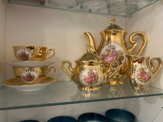 Juego café porcelana antiguo dorado