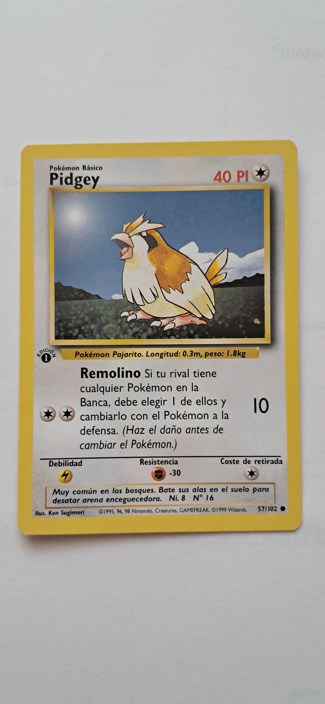 Carta Pokémon Pidgey 1ª Edición base set near mint