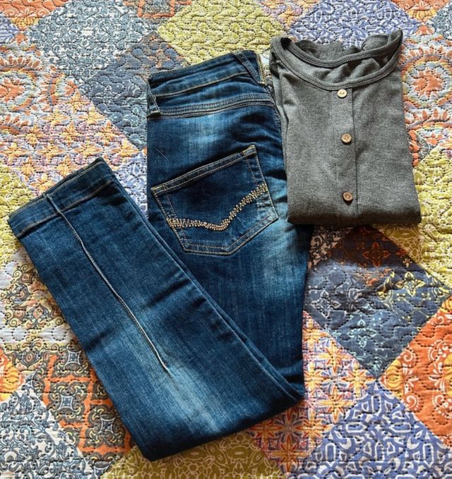 Conjunto vaquero y jersey punto