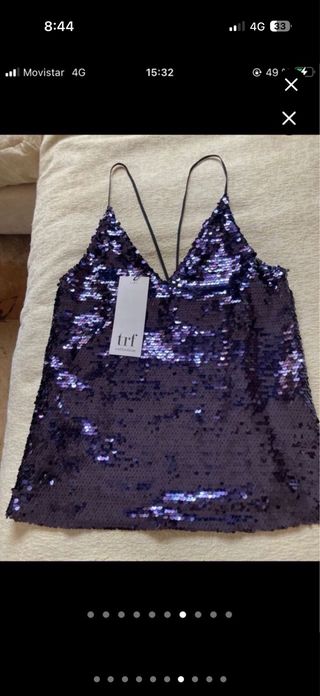 Top lentejuelas Zara morado/plata XS