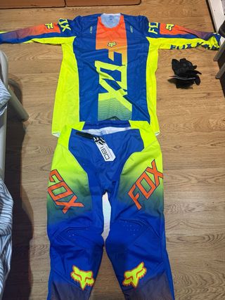 Traje Motocross Fox Azul y Amarillo